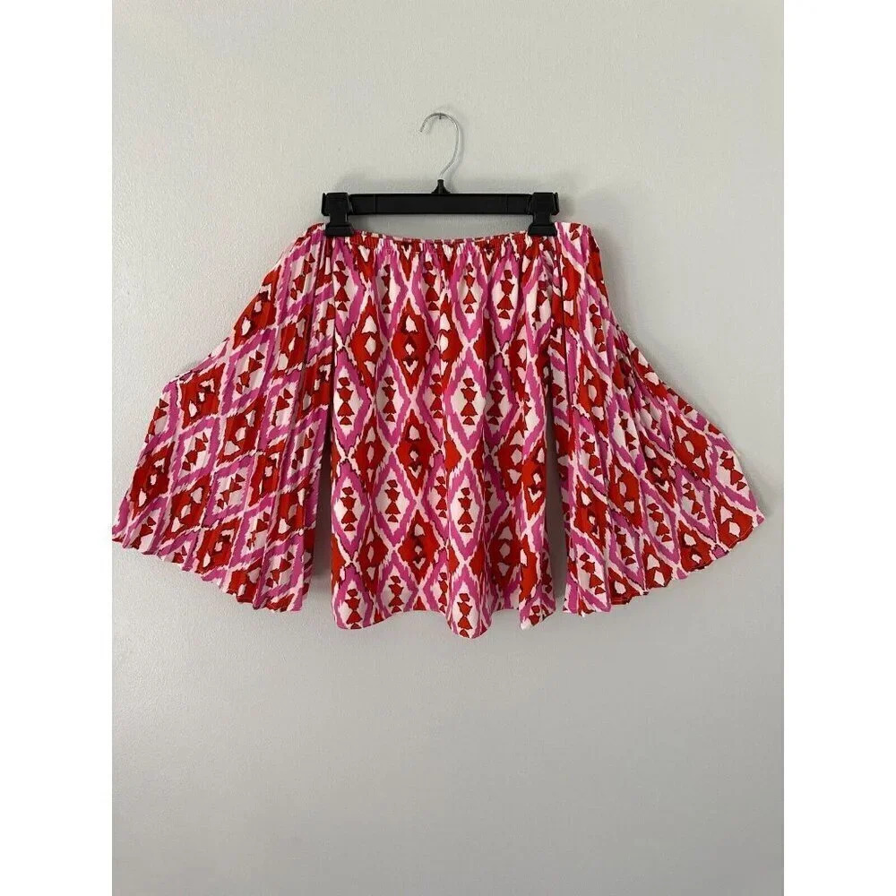 Voom by Joy Han Pink/Red Print Blouse Flared Sleeves sz Small